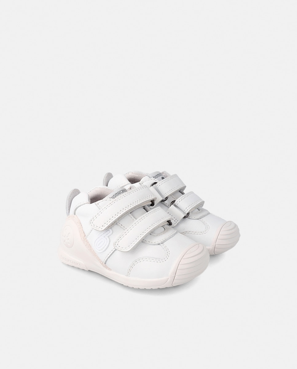 Sapatilhas de Bebé em Pele com Fecho Aderente Duplo Biomecanics Branco-7