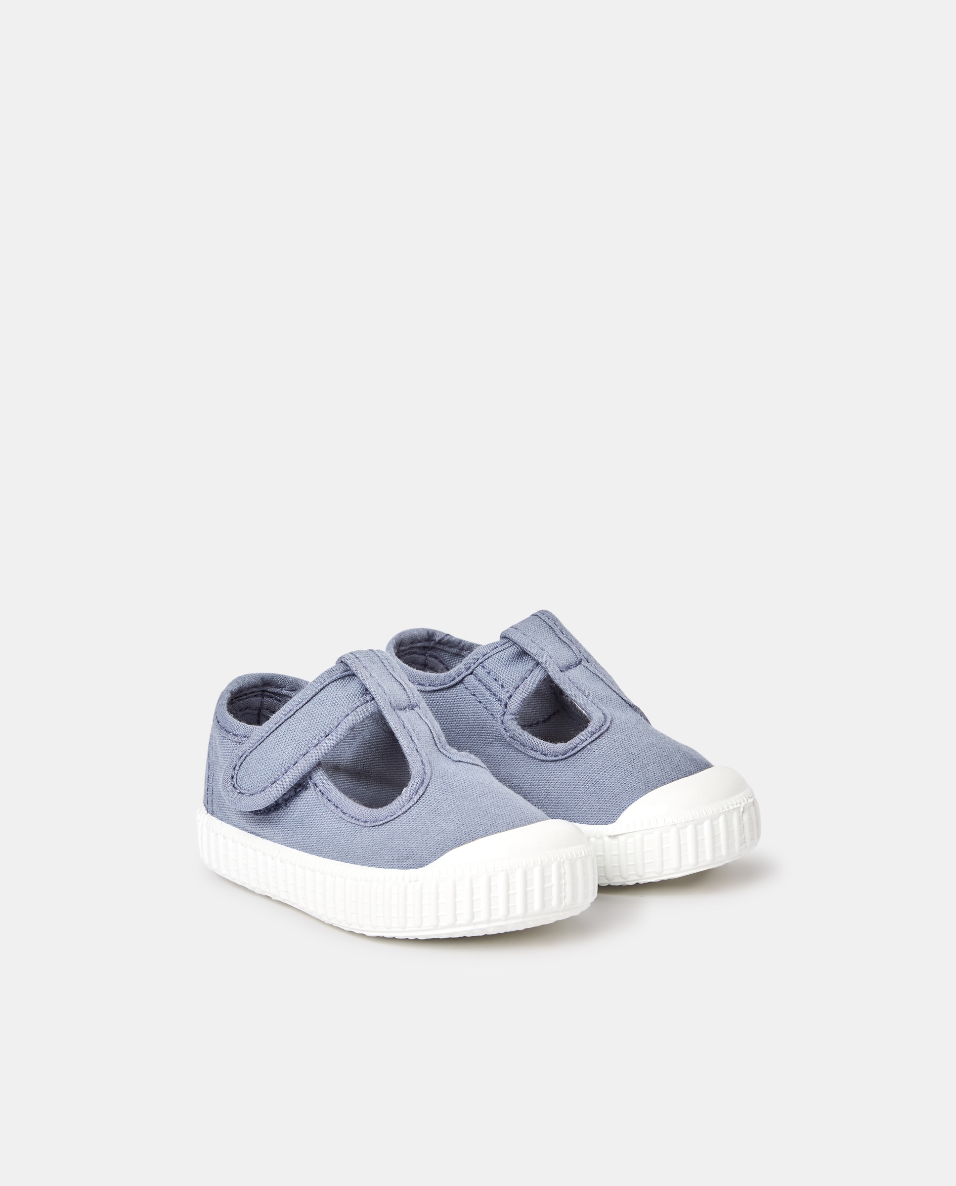 Sapatos de Presilha de Bebé com Biqueira Reforçada, Fecho Aderente e em Lona - Taupe Victoria Azul-2