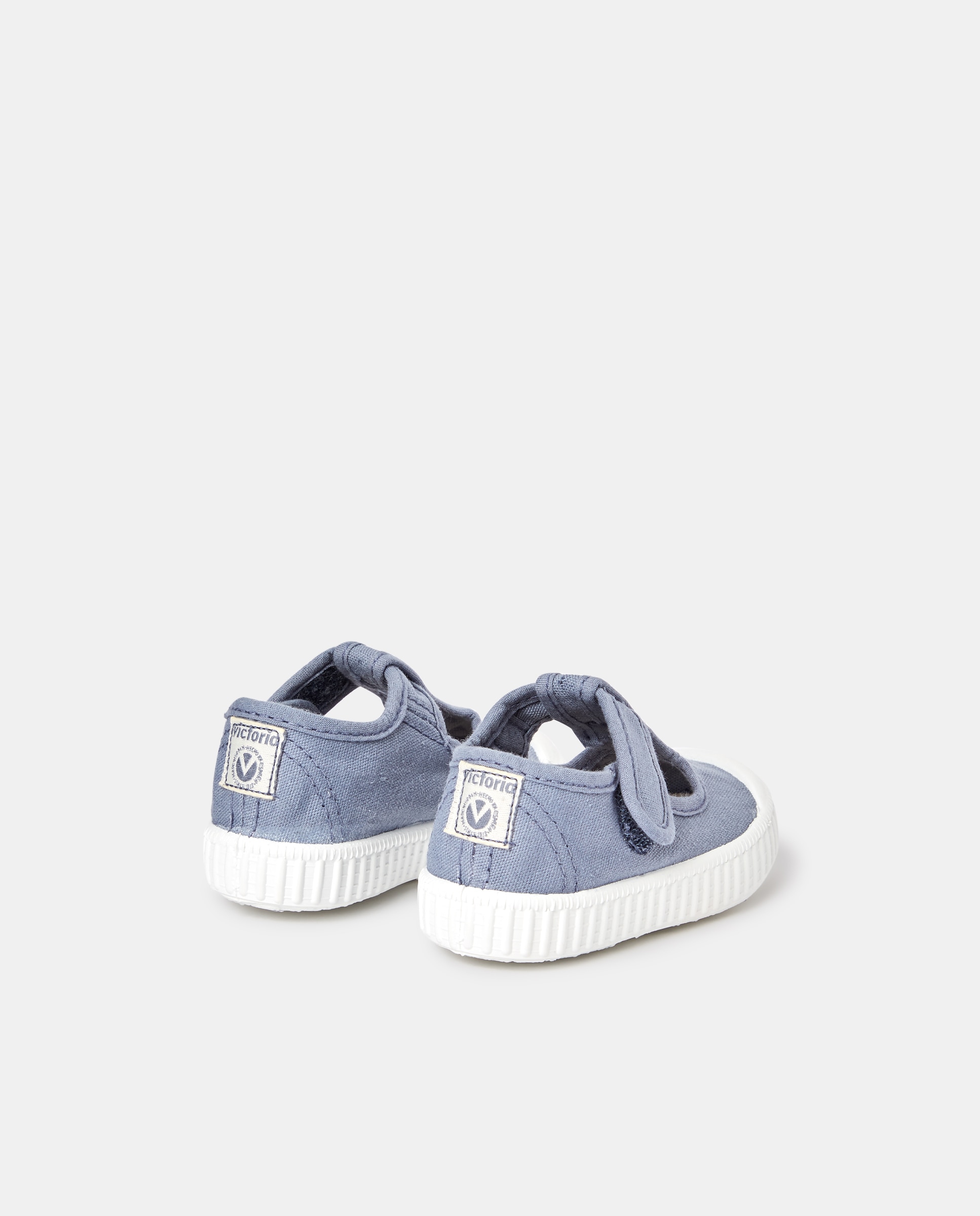 Sapatos de Presilha de Bebé com Biqueira Reforçada, Fecho Aderente e em Lona - Taupe Victoria Azul-3