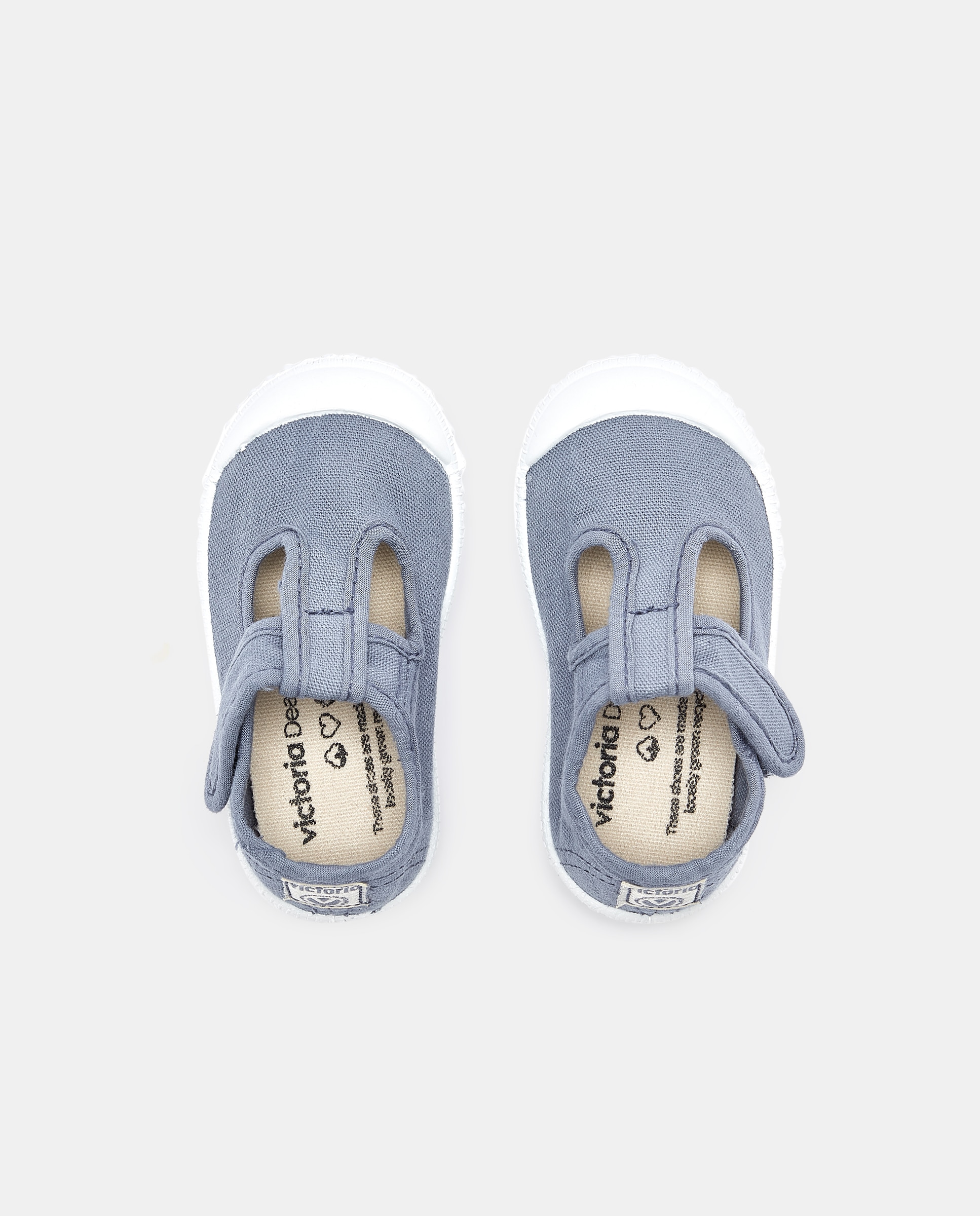 Sapatos de Presilha de Bebé com Biqueira Reforçada, Fecho Aderente e em Lona - Taupe Victoria Azul-4