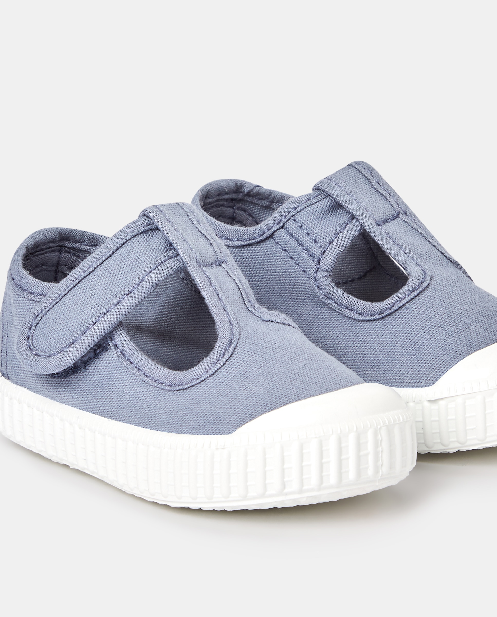 Sapatos de Presilha de Bebé com Biqueira Reforçada, Fecho Aderente e em Lona - Taupe Victoria Azul-5