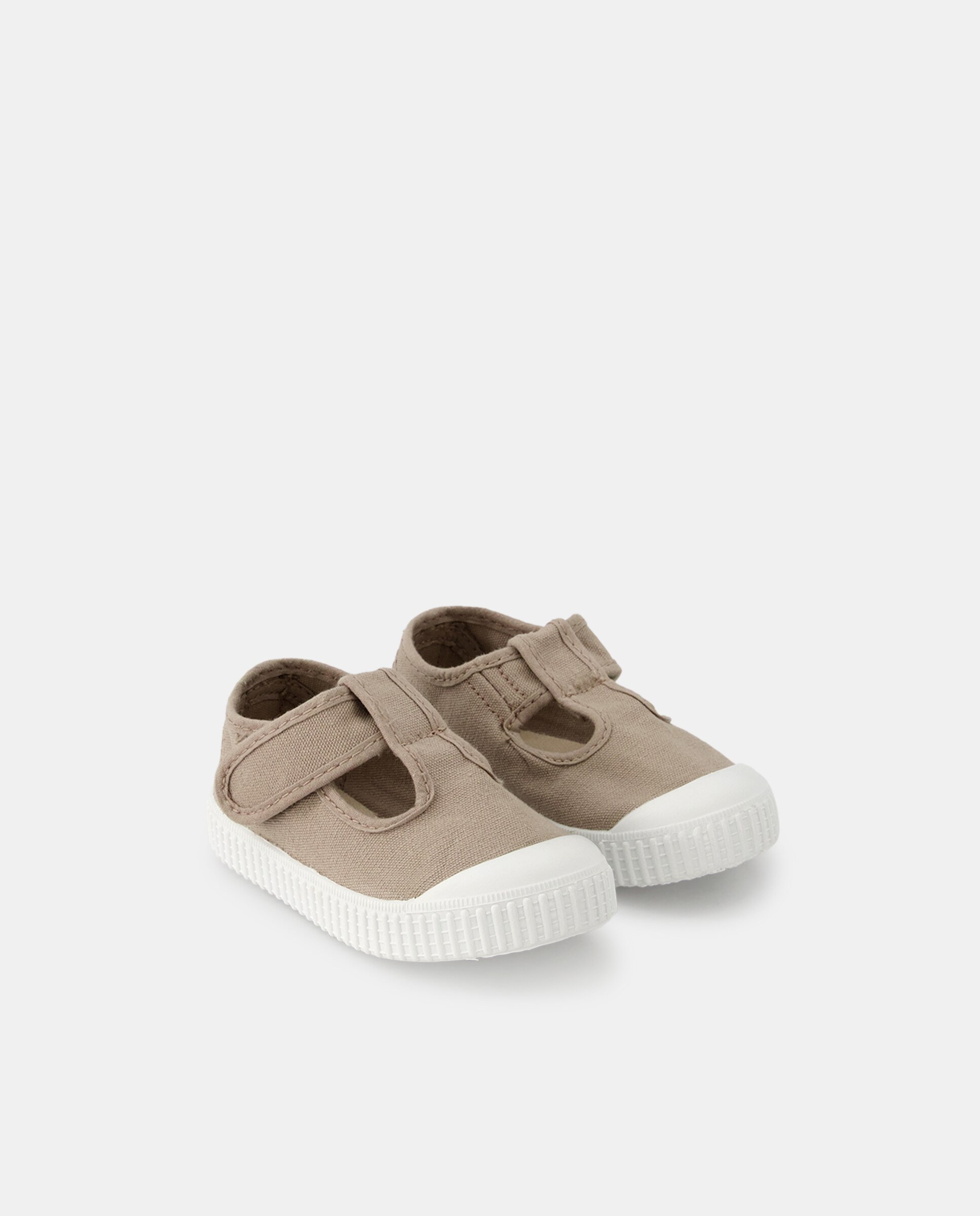 Sapatos de Presilha de Bebé com Biqueira Reforçada, Fecho Aderente e em Lona - Taupe Victoria Taupe-2