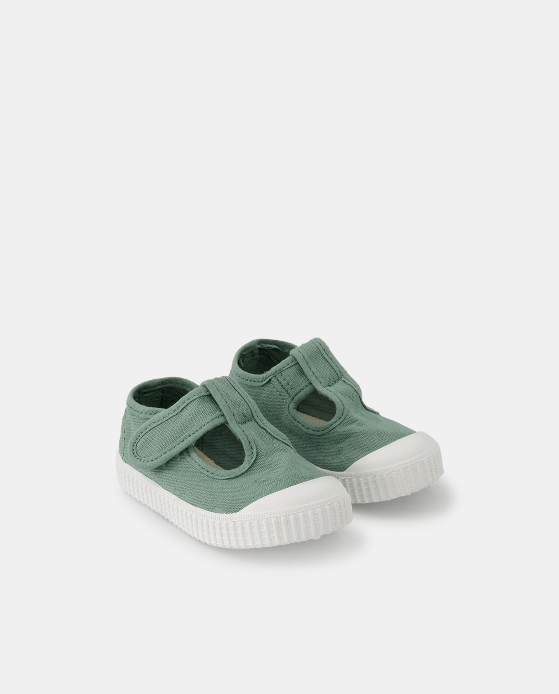 Sapatos de Presilha de Bebé com Biqueira Reforçada, Fecho Aderente e em Lona - Verde Verde-2
