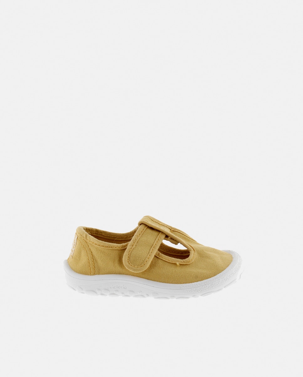 Sandálias de Criança Barefoot de Lona DREC com Fecho Aderente Amarelo-1