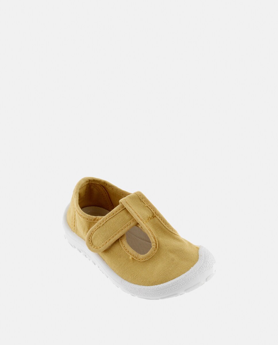 Sandálias de Criança Barefoot de Lona DREC com Fecho Aderente Amarelo-2