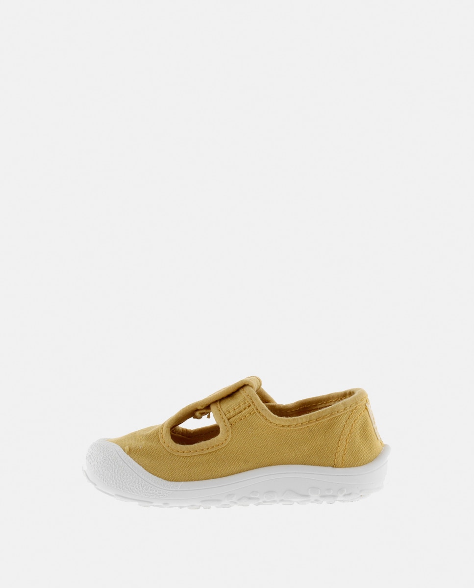 Sandálias de Criança Barefoot de Lona DREC com Fecho Aderente Amarelo-3