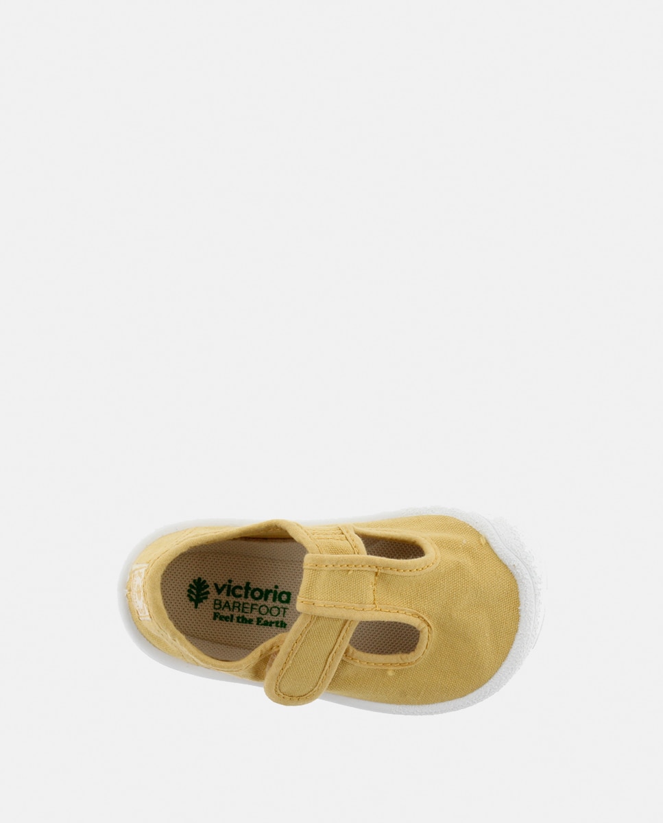 Sandálias de Criança Barefoot de Lona DREC com Fecho Aderente Amarelo-4