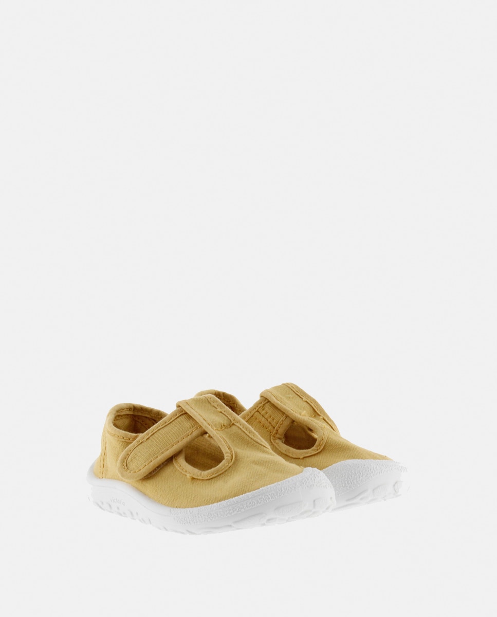 Sandálias de Criança Barefoot de Lona DREC com Fecho Aderente Amarelo-5