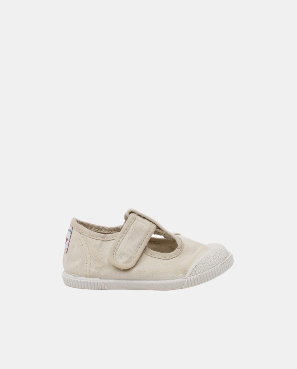 Imagem 0 de Sapatos de Presilha com Biqueira Barefoot em Lona com Lavagem - Cor de Aveia