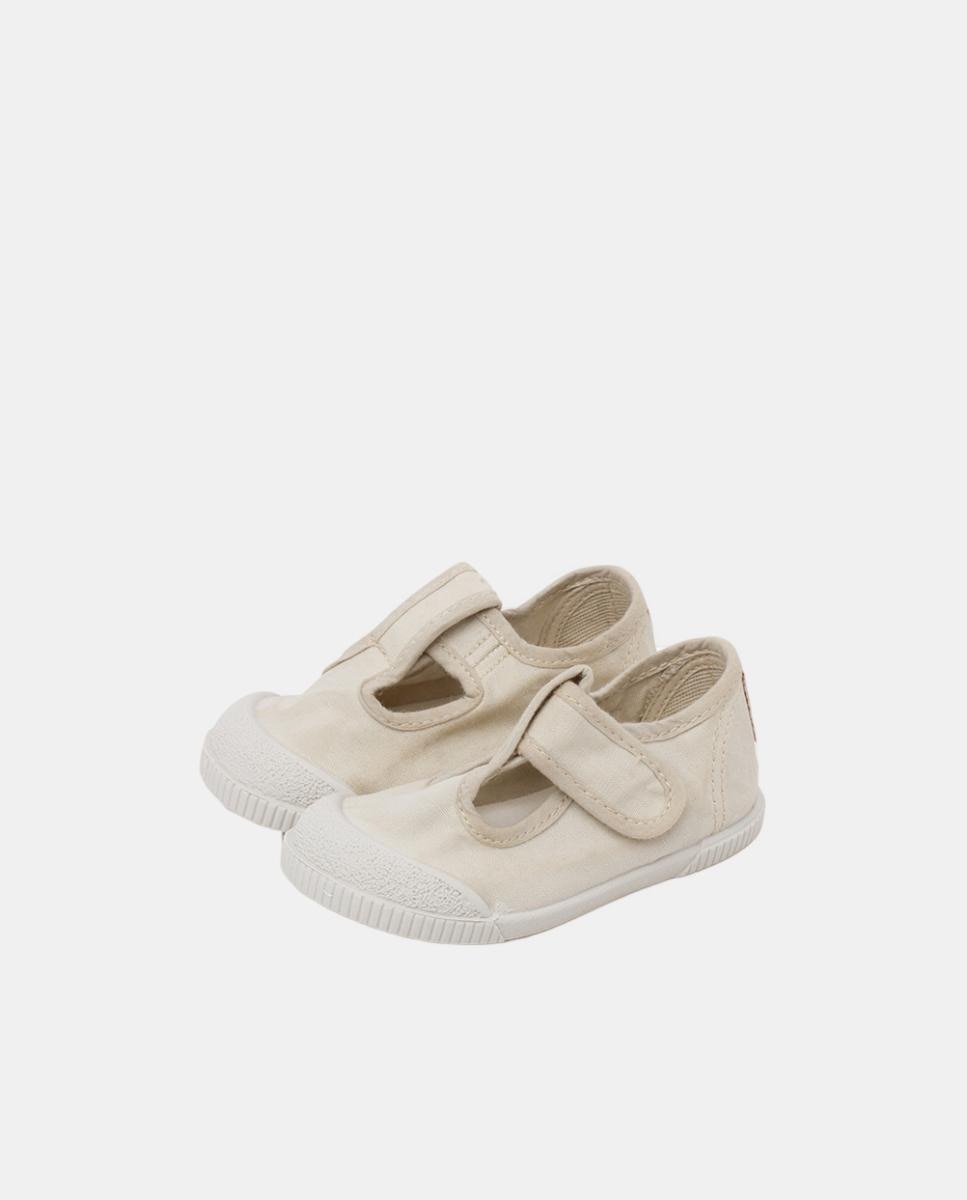 Sapatos de Presilha com Biqueira Barefoot em Lona com Lavagem - Cor de Aveia Pisamonas Bege-3
