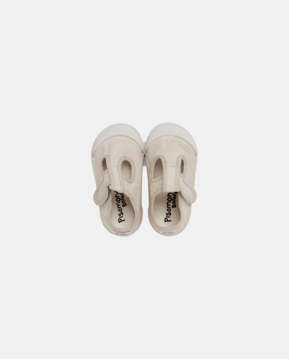 Sapatos de Presilha com Biqueira Barefoot em Lona com Lavagem - Cor de Aveia Pisamonas Bege-4