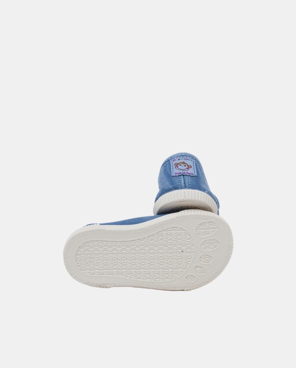 Sapatos de Presilha com Biqueira Barefoot em Lona com Lavagem - Azul Jeans Pisamonas Azul-2
