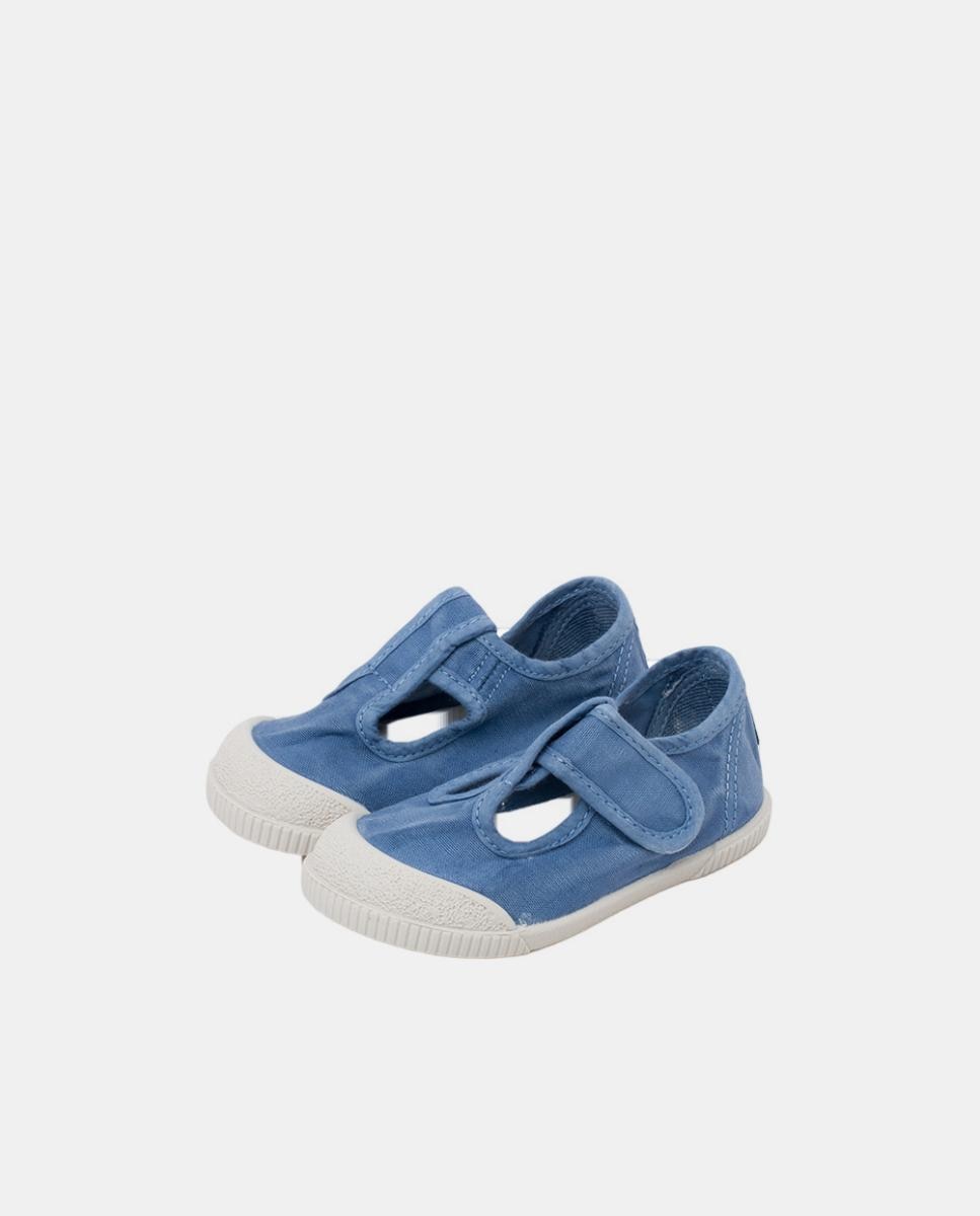 Sapatos de Presilha com Biqueira Barefoot em Lona com Lavagem - Azul Jeans Pisamonas Azul-3