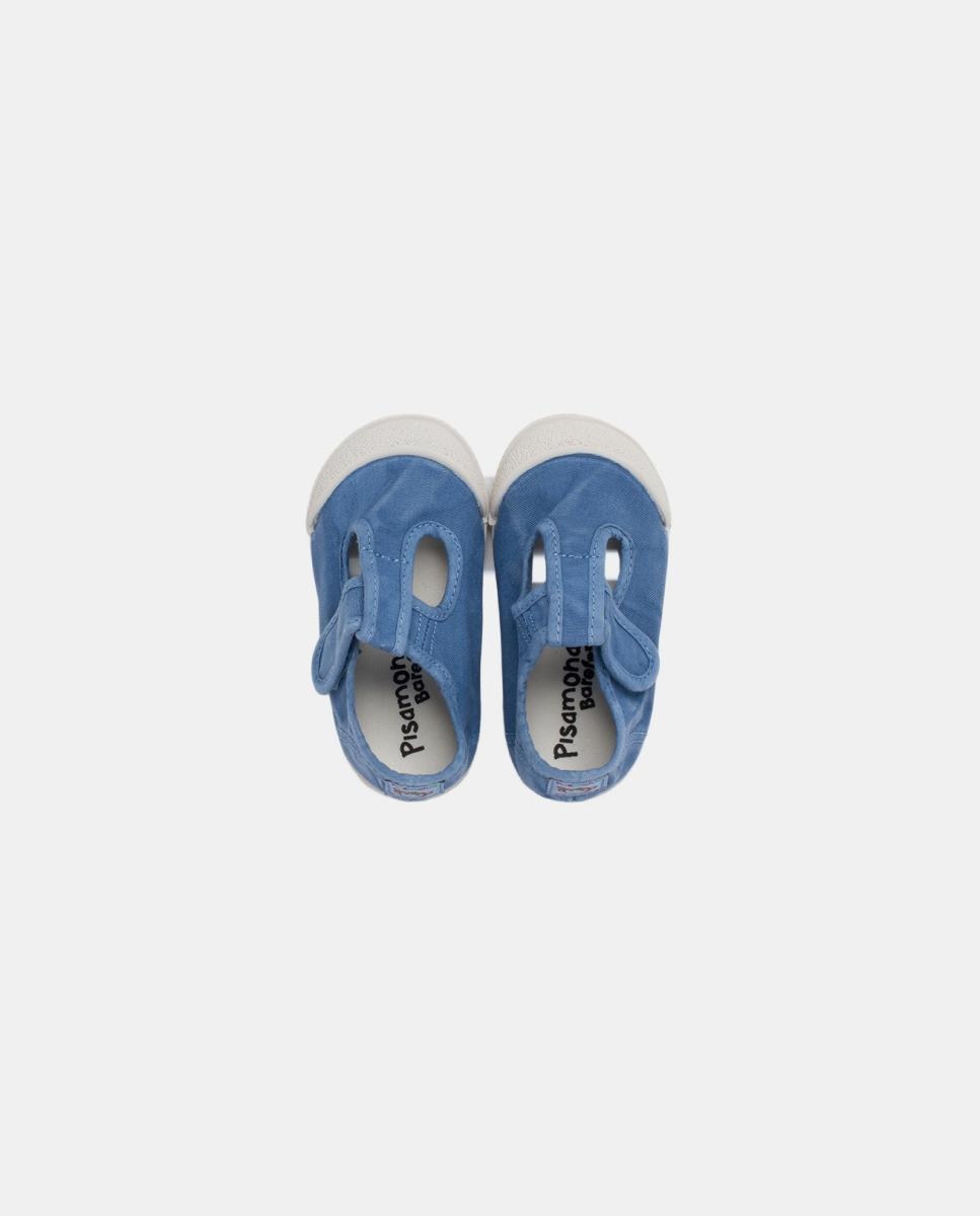 Sapatos de Presilha com Biqueira Barefoot em Lona com Lavagem - Azul Jeans Pisamonas Azul-4