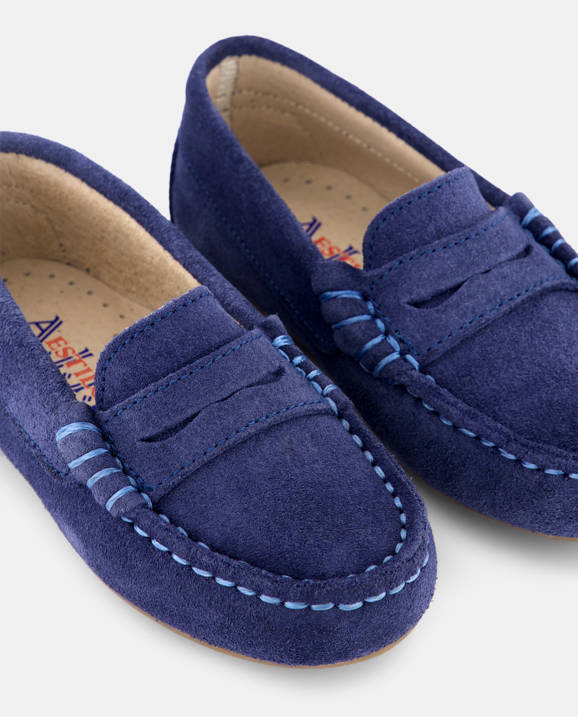 Mocassins de Bebé com Travessão e em Croute AJJS Estilo Azul-claro-5