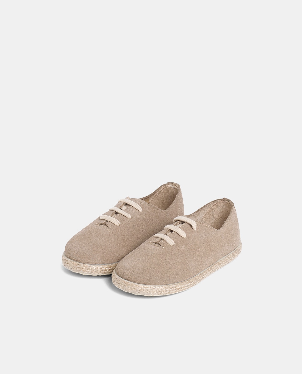 Zapatillas Cordones Serraje y Yute Niños en beige/nude - Pisamonas - Topo Topo-2