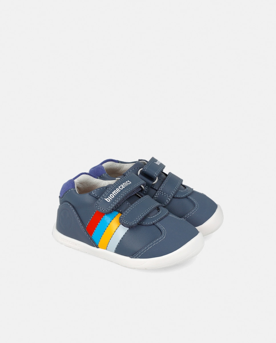 Sapatilhas em Pele com Velcro Duplo Biomecanics Azul-2