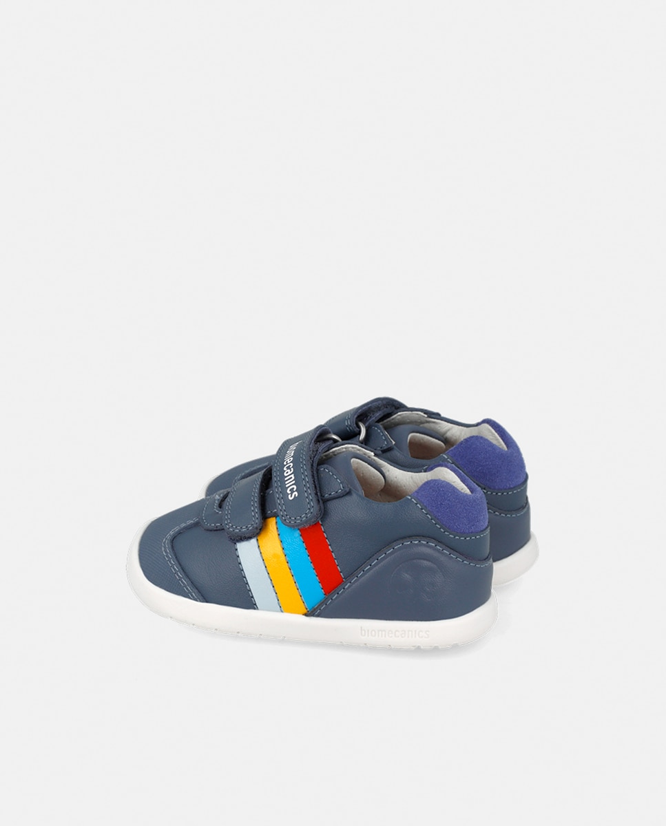 Sapatilhas em Pele com Velcro Duplo Biomecanics Azul-3