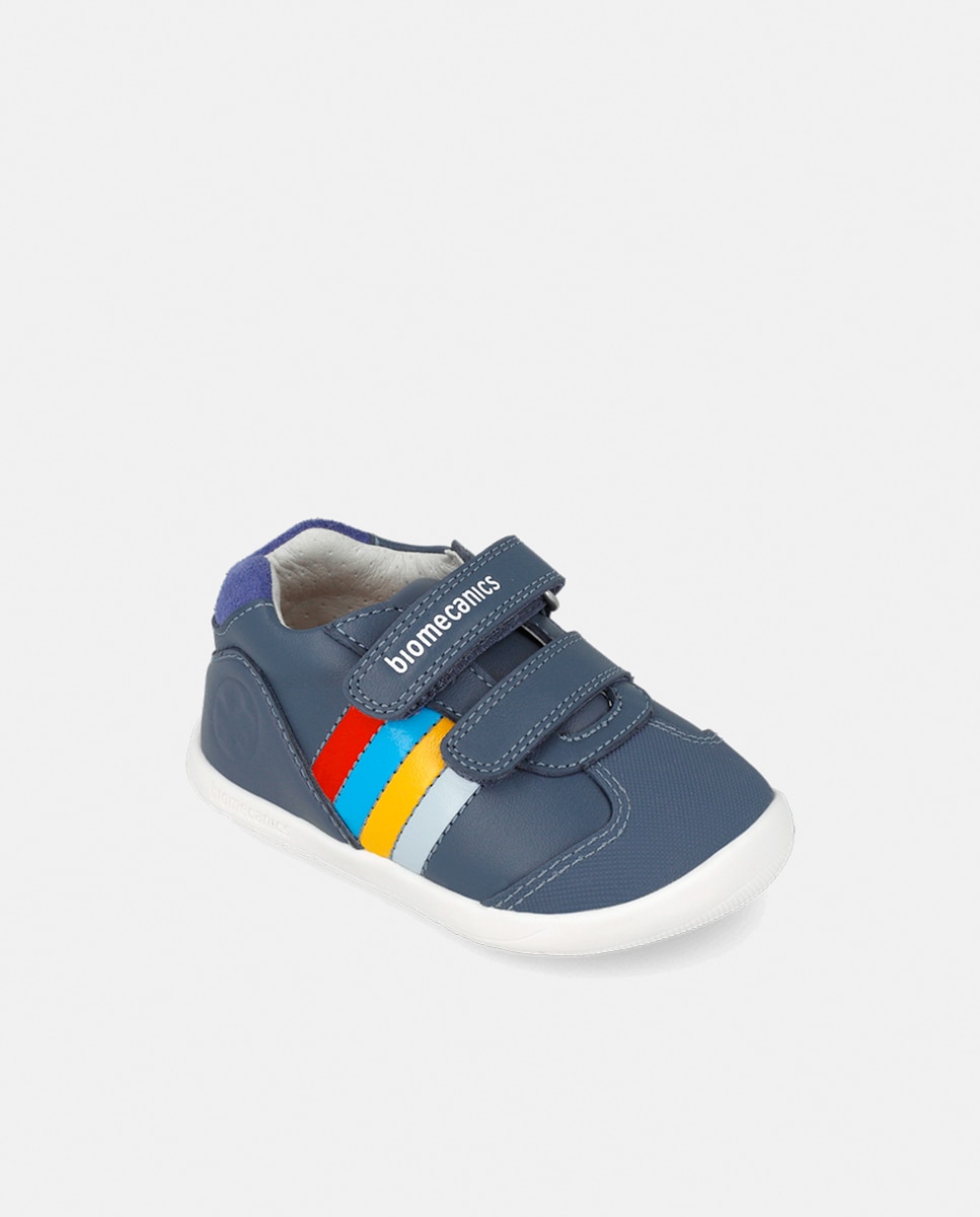 Sapatilhas em Pele com Velcro Duplo Biomecanics Azul-4