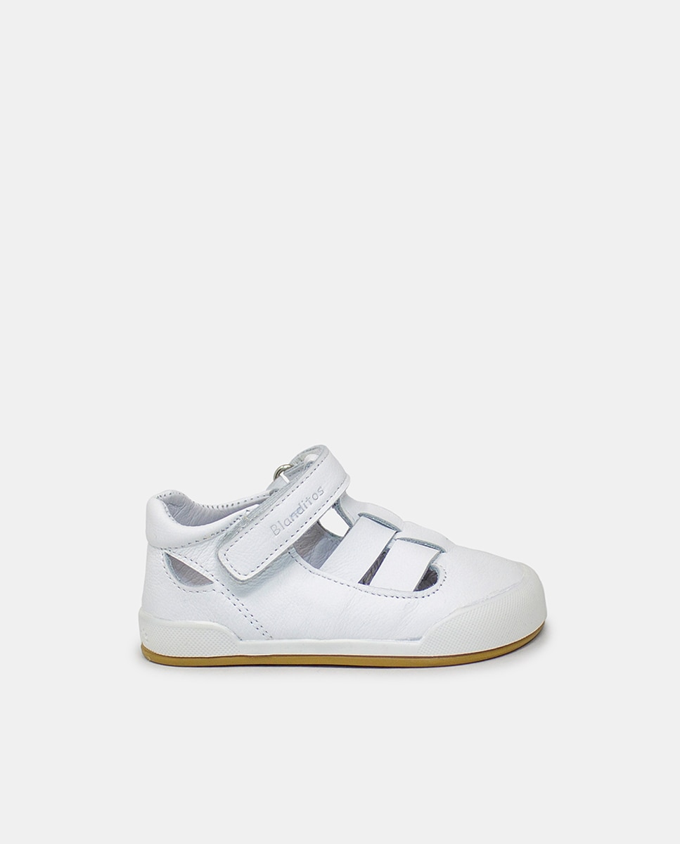 Imagen 1 de Sandalia cerrada barefoot cierre tira velcro niño - Blanditos - Blanco Blanco