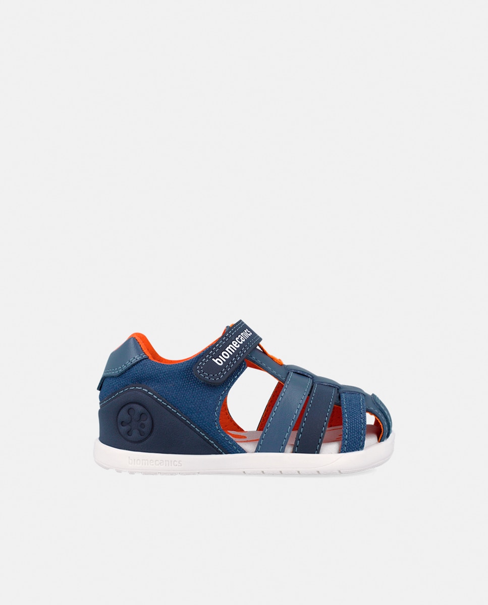Sandálias em Pele e Têxtil com Velcro Biomecanics Azul-1