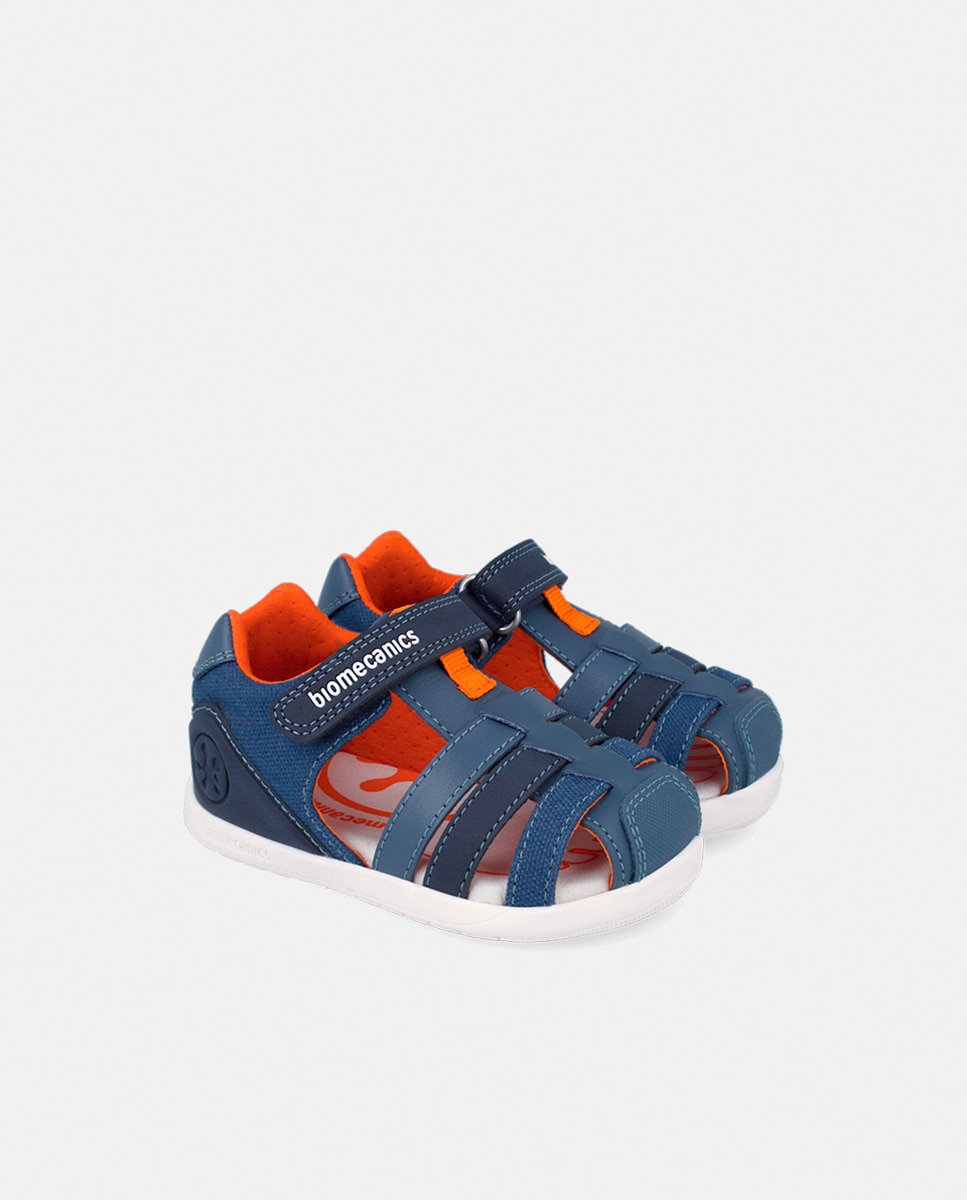 Sandálias em Pele e Têxtil com Velcro Biomecanics Azul-2