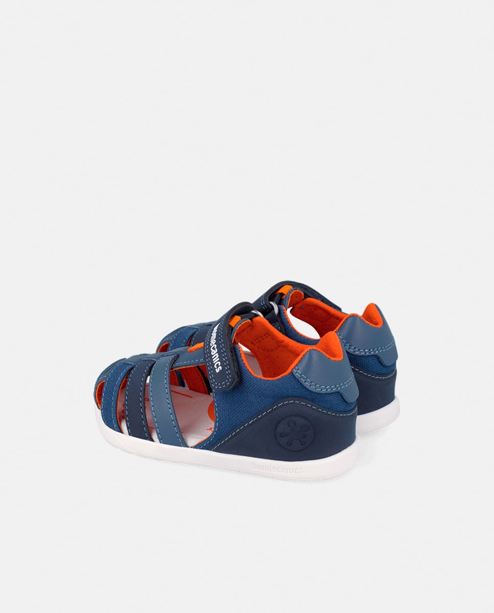 Sandálias em Pele e Têxtil com Velcro Biomecanics Azul-3