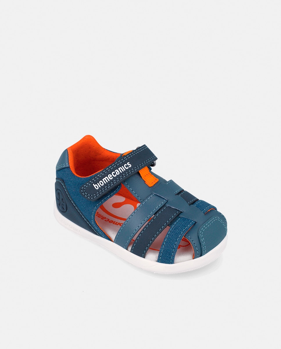 Sandálias em Pele e Têxtil com Velcro Biomecanics Azul-4