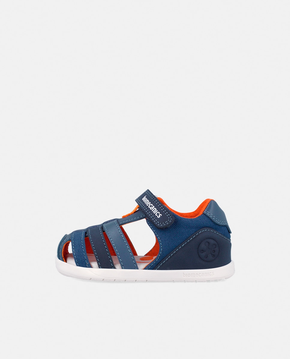 Sandálias em Pele e Têxtil com Velcro Biomecanics Azul-5