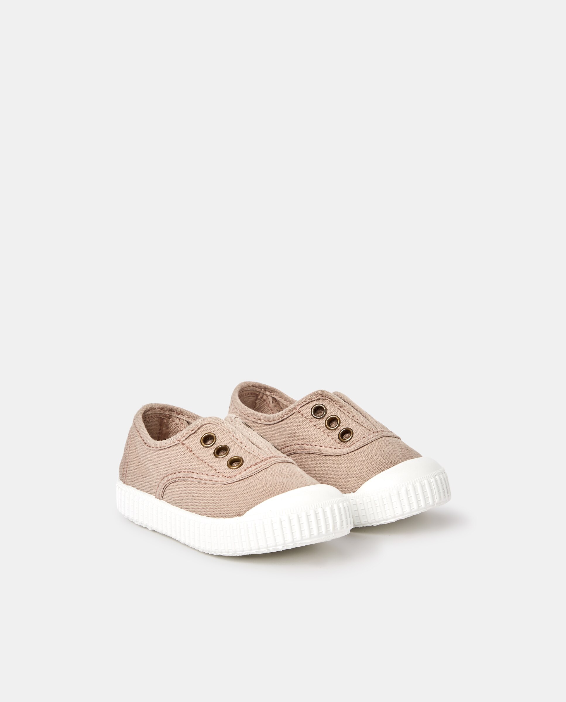 Zapatillas de bebés tipo casco bajas en lona con elástico - Victoria - Beige Beige-2