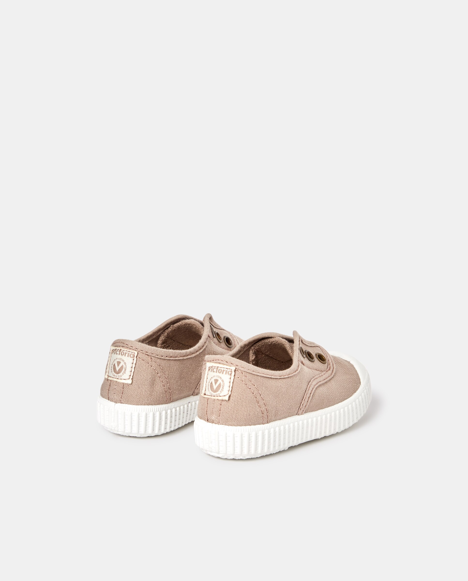 Zapatillas de bebés tipo casco bajas en lona con elástico - Victoria - Beige Beige-3