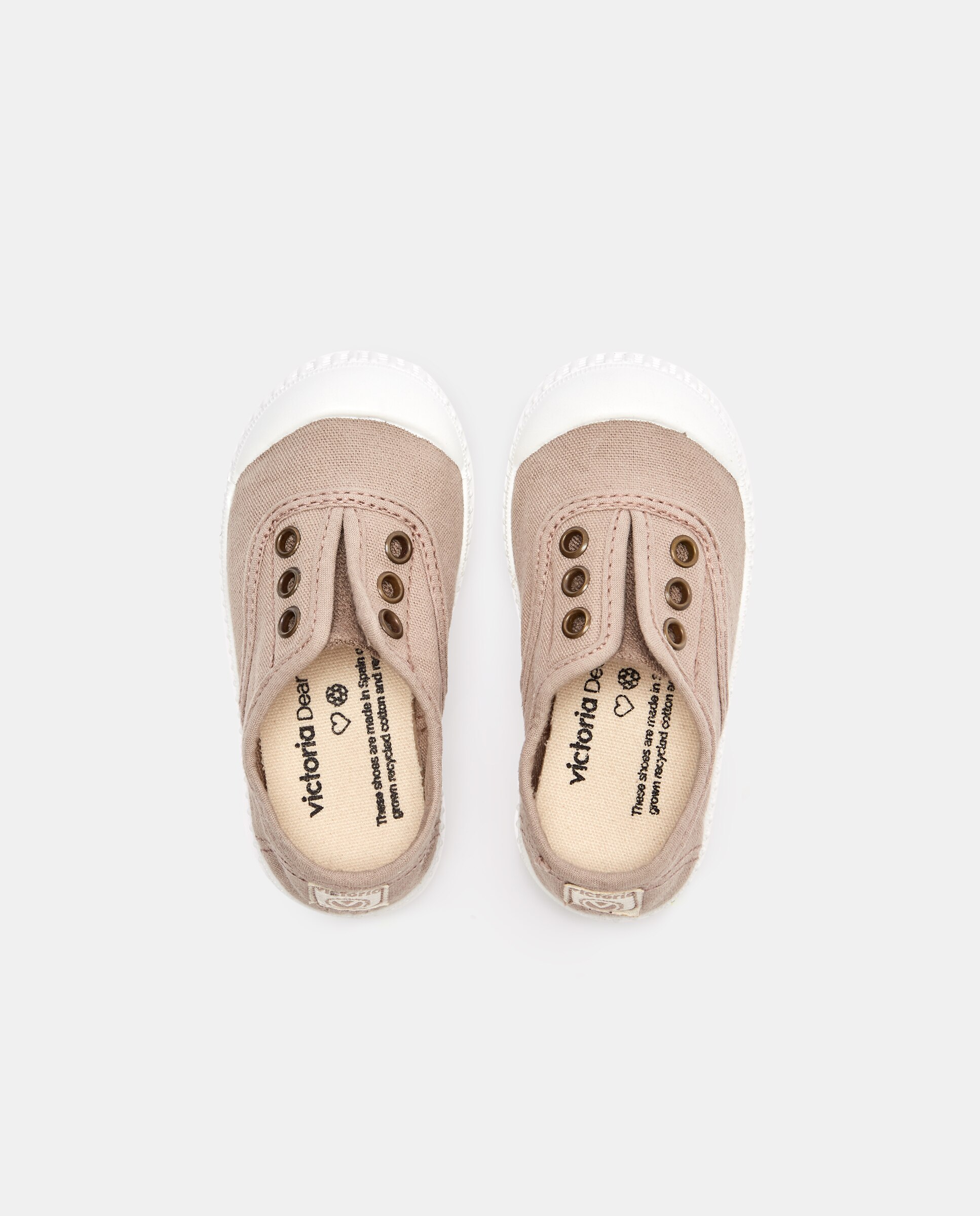 Zapatillas de bebés tipo casco bajas en lona con elástico - Victoria - Beige Beige-4