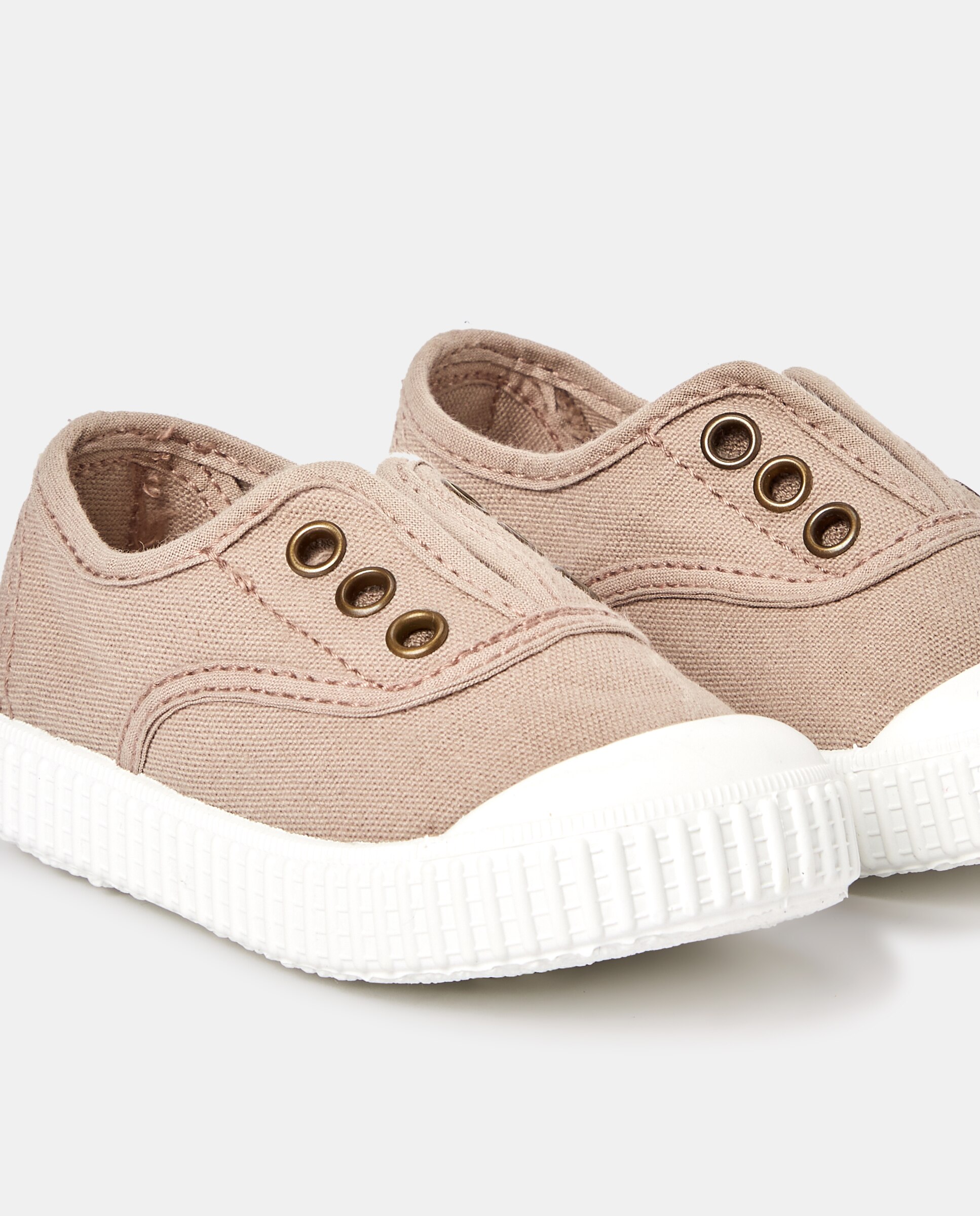Zapatillas de bebés tipo casco bajas en lona con elástico - Victoria - Beige Beige-5