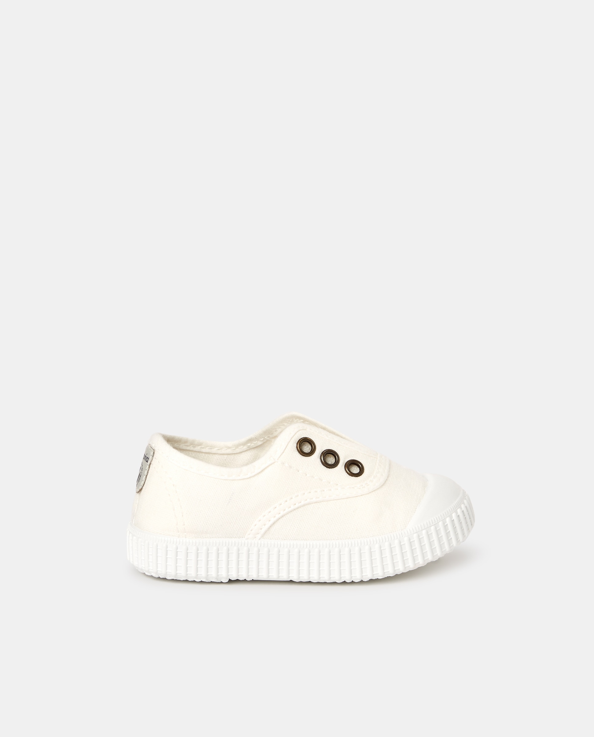 Zapatillas de bebés tipo casco bajas en lona con elástico - Victoria - Blanco Blanco-1