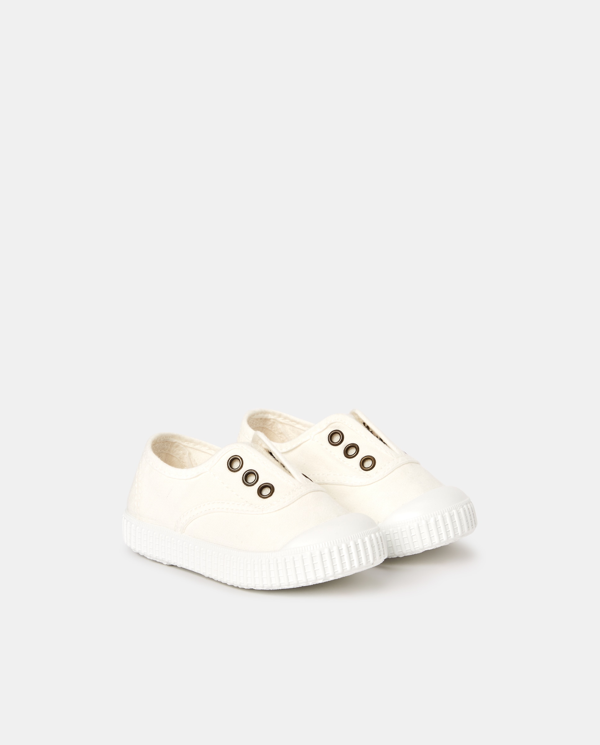 Zapatillas de bebés tipo casco bajas en lona con elástico - Victoria - Blanco Blanco-2