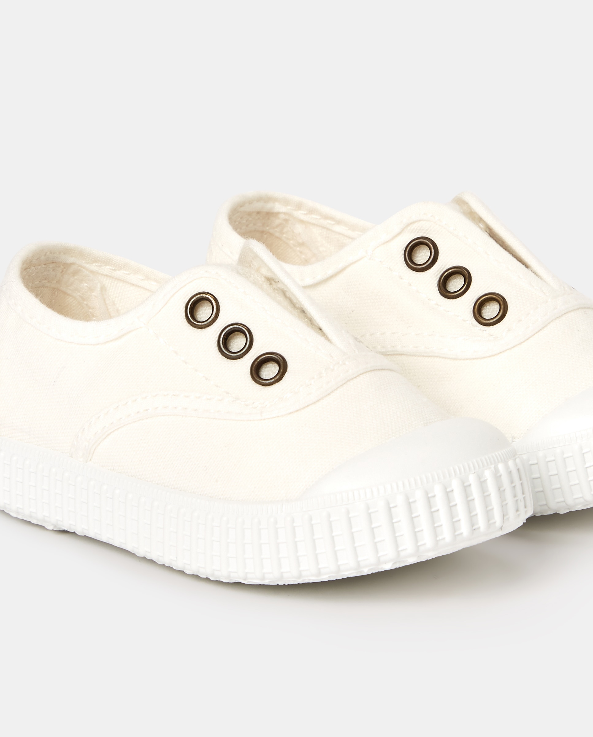 Zapatillas de bebés tipo casco bajas en lona con elástico - Victoria - Blanco Blanco-5