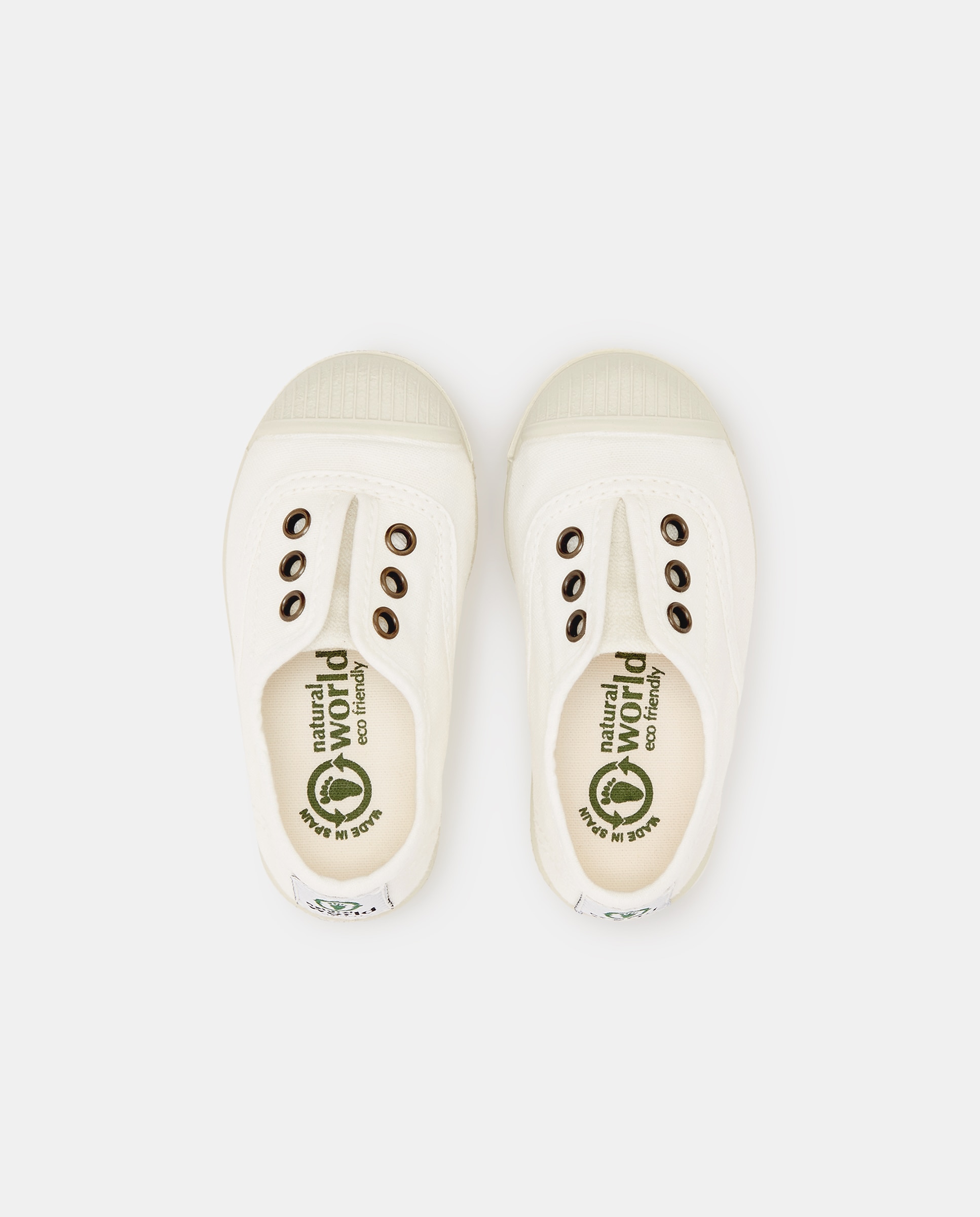 Sapatilhas de Bebé com Fecho Elástico sem Atacadores em Lona - Branco Natural World Branco-4