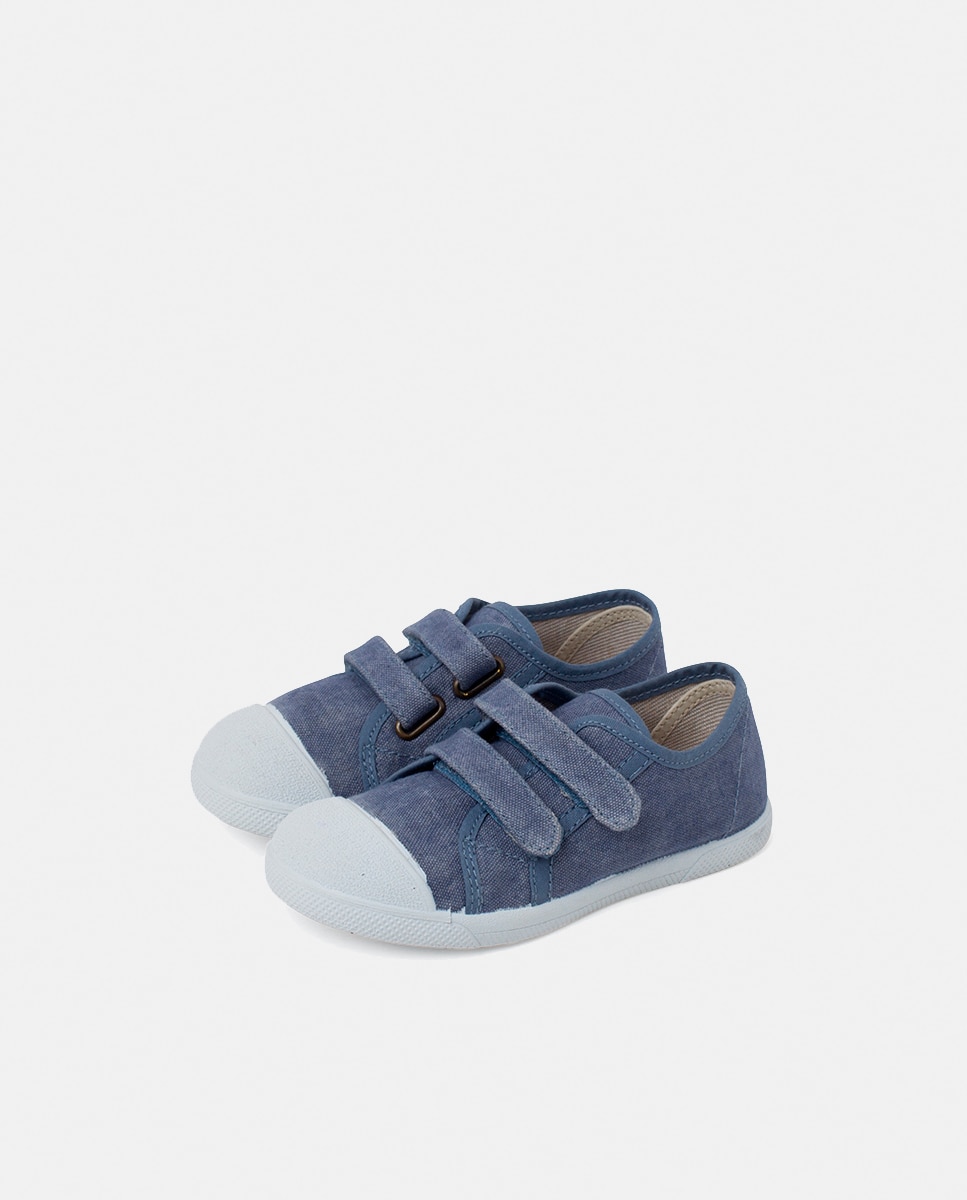 Zapatillas blanditas lona eco tira adherente en azul vaquero - Pisamonas - Azul índigo Azul índigo-3