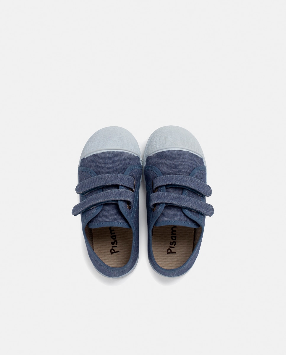 Zapatillas blanditas lona eco tira adherente en azul vaquero - Pisamonas - Azul índigo Azul índigo-4
