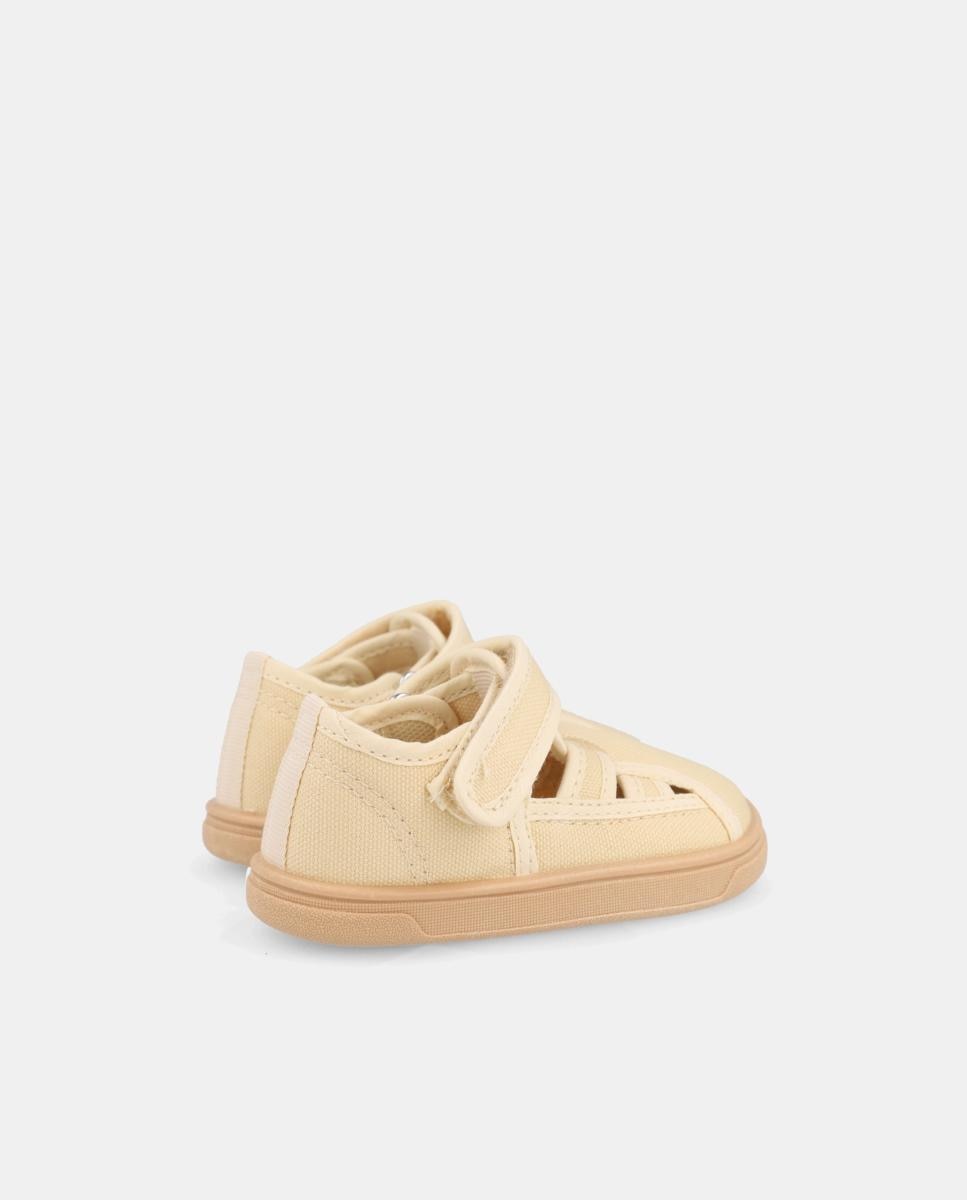 Sapatos de Lona Tipo Sandálias Barefoot com Fecho de Velcro Blanditos Bege-3