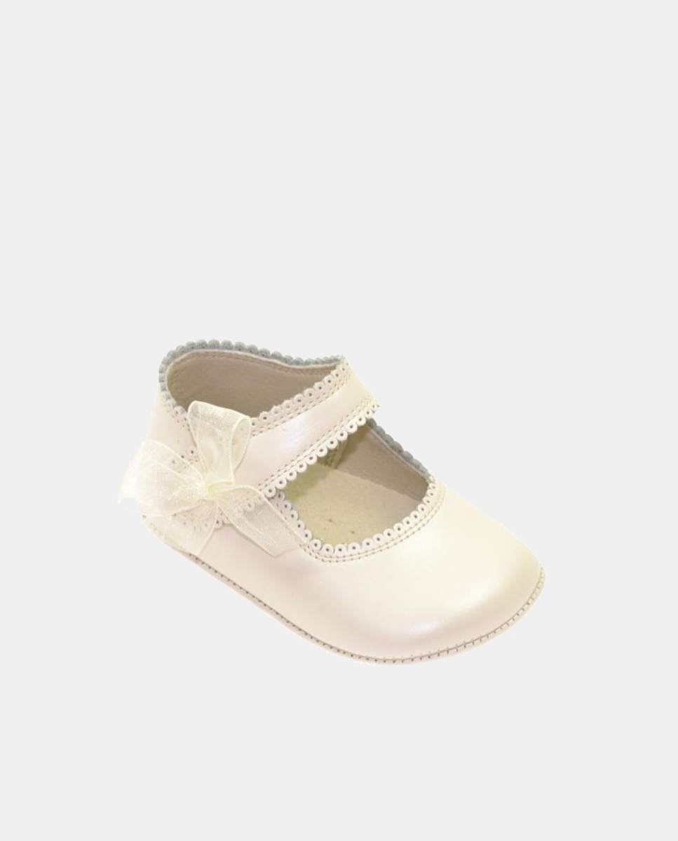 Sapatos de Presilha de Bebé com Laço e em Pele Chuches Bege-1