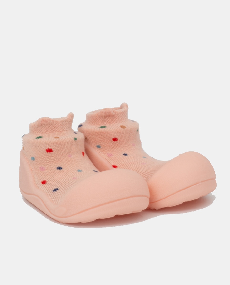 Pantufas de Bebé de Cano Baixo com Elástico no Cano Attipas Rosa-3