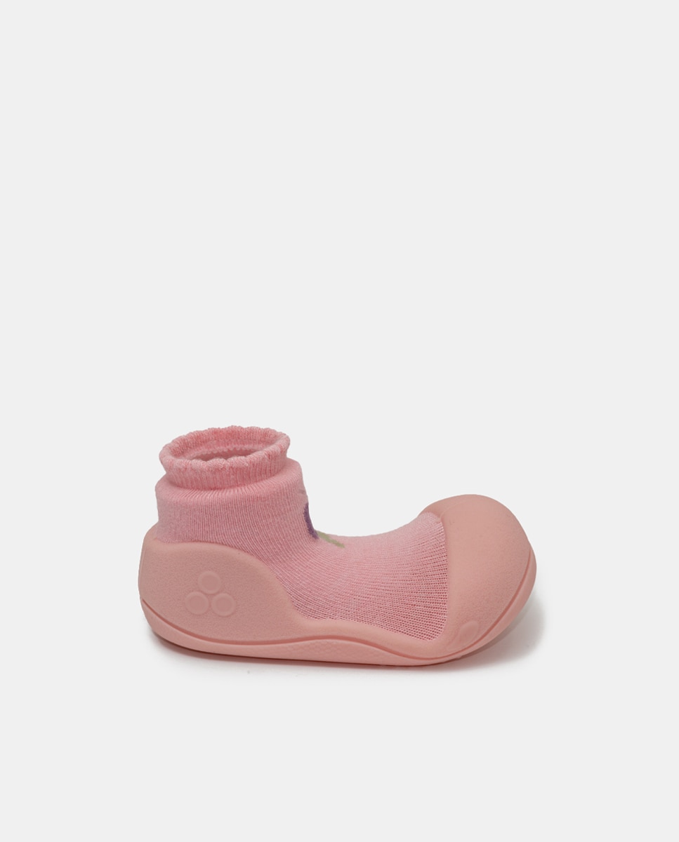 Botas de Tricot de Bebé em Têxtil com Desenho de Tulipa Attipas Rosa-1