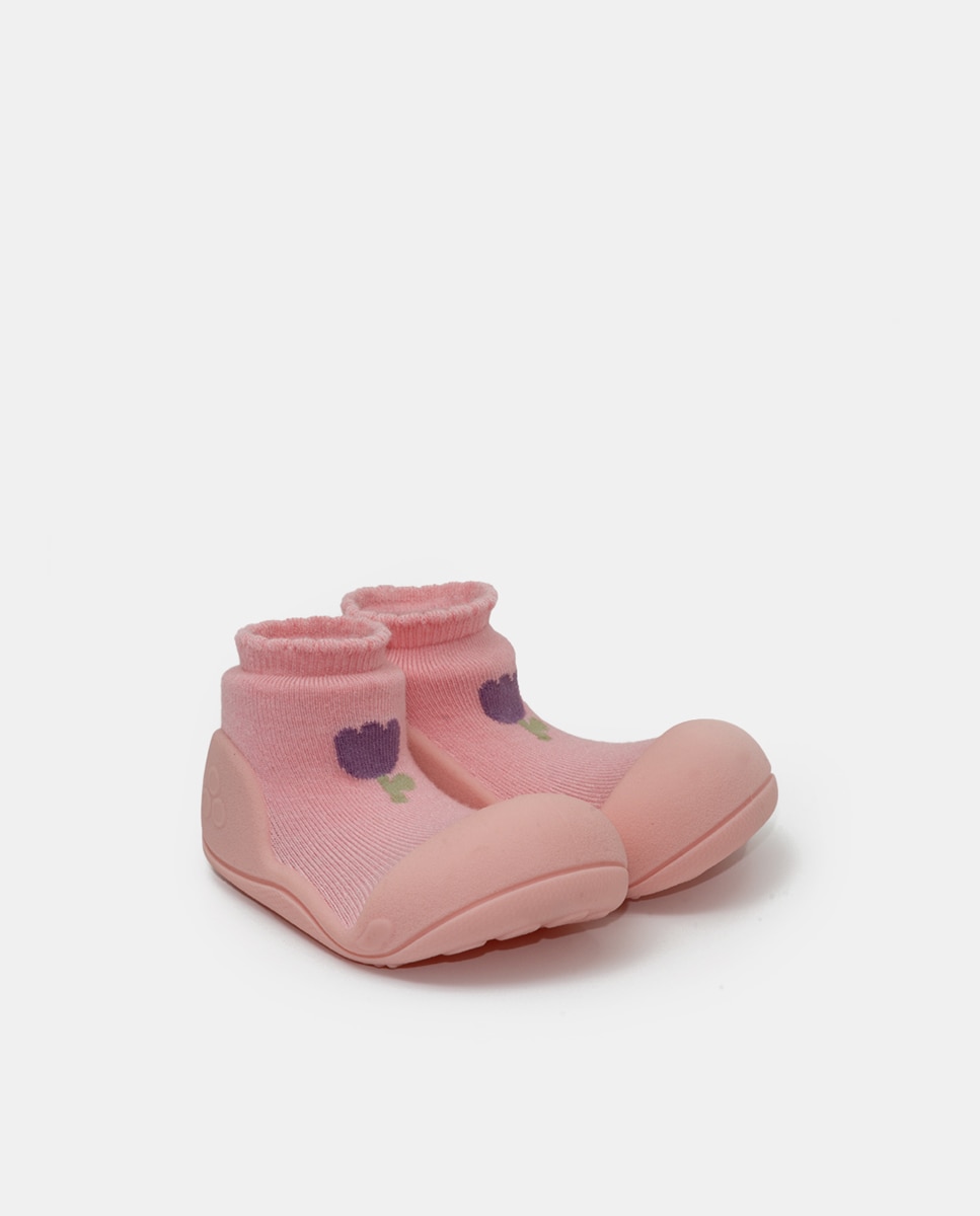 Botas de Tricot de Bebé em Têxtil com Desenho de Tulipa Attipas Rosa-2