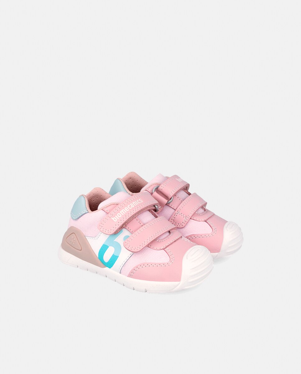 Sapatilhas em Têxtil e Pele com Velcro Duplo Biomecanics Rosa-2