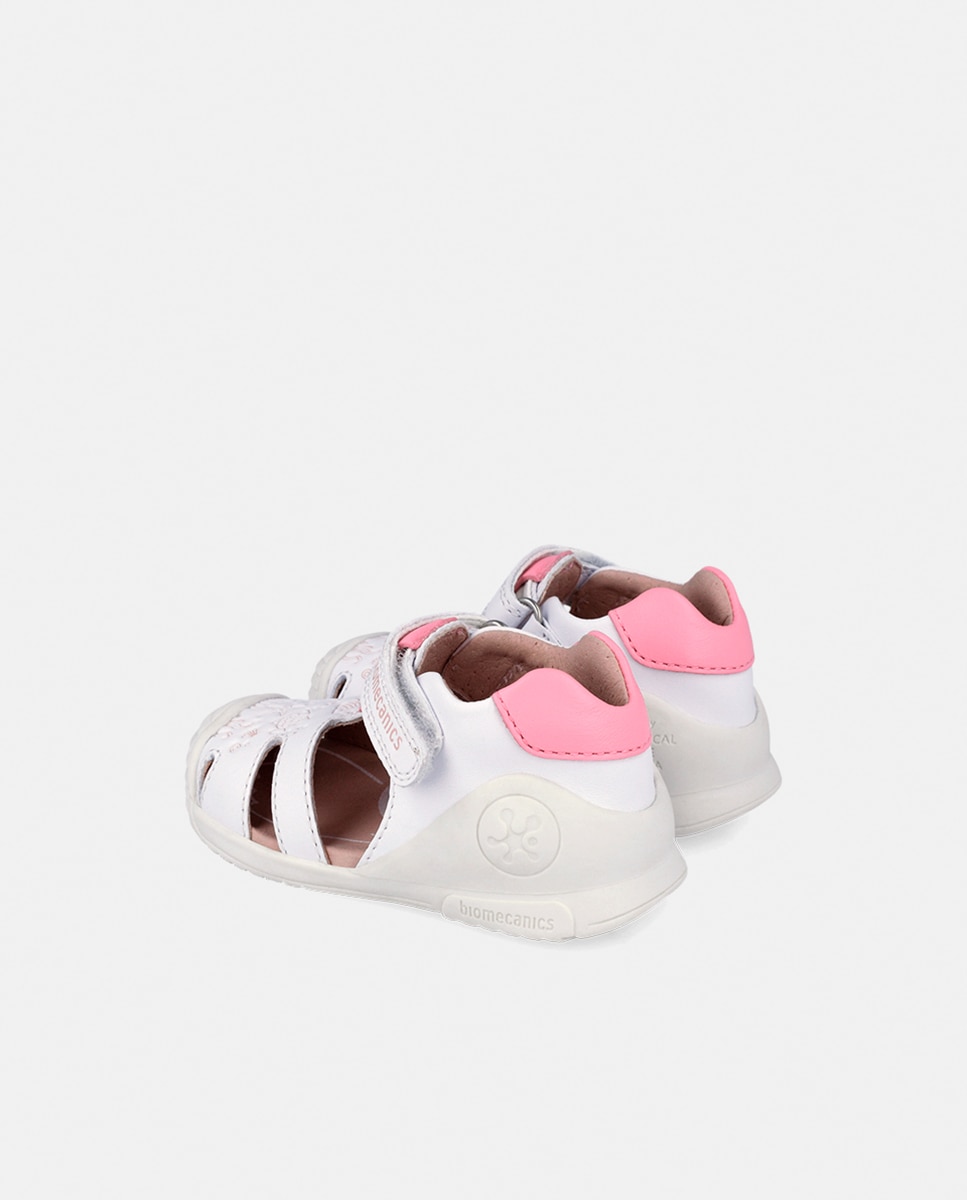Sandálias Gravadas em Pele com Velcro Biomecanics Branco-3