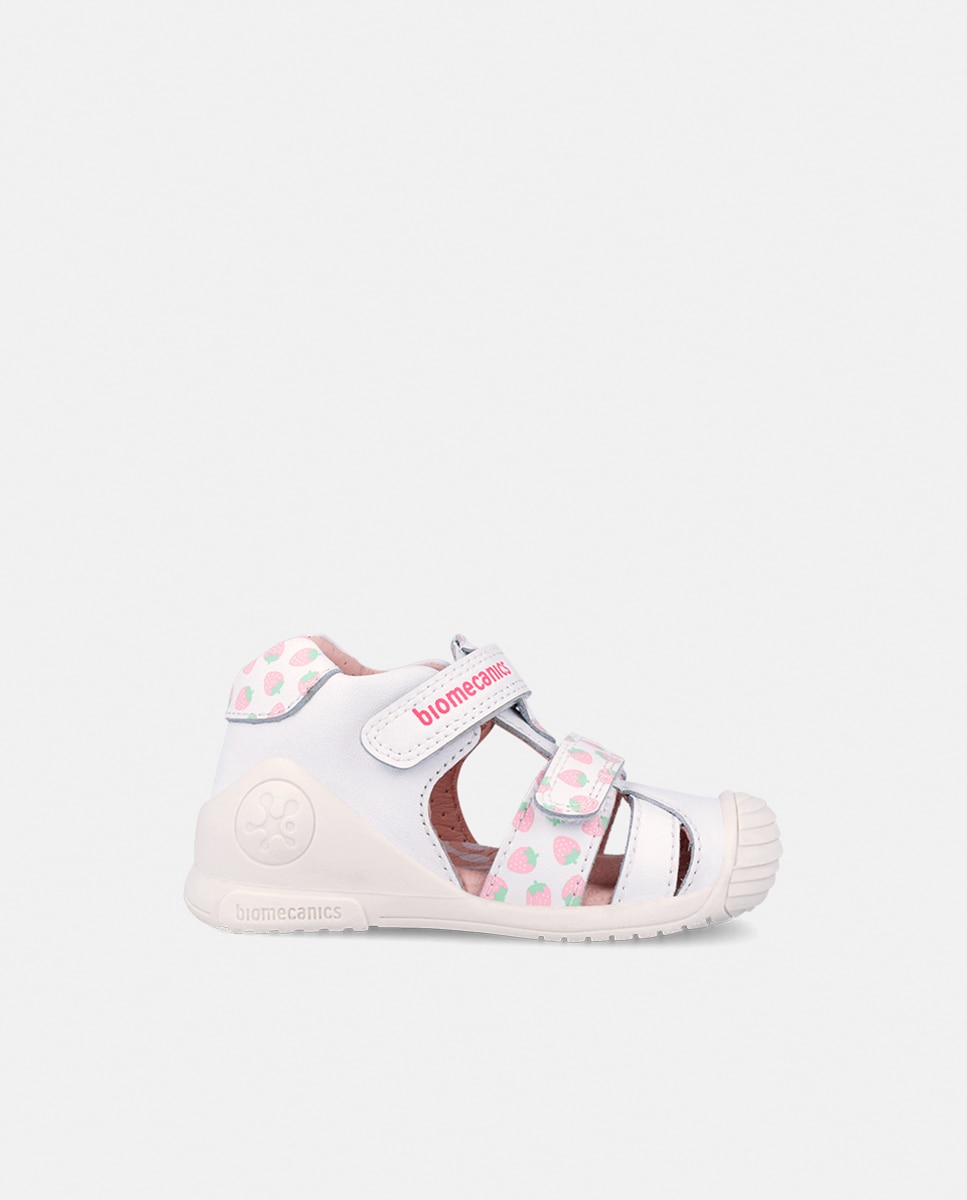 Imagen 0 de Sandalia fresas de niña en piel con doble velcro Blanco