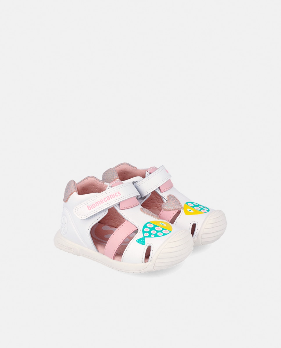 Sandálias em Pele com Peixes e Velcro Biomecanics Branco-2