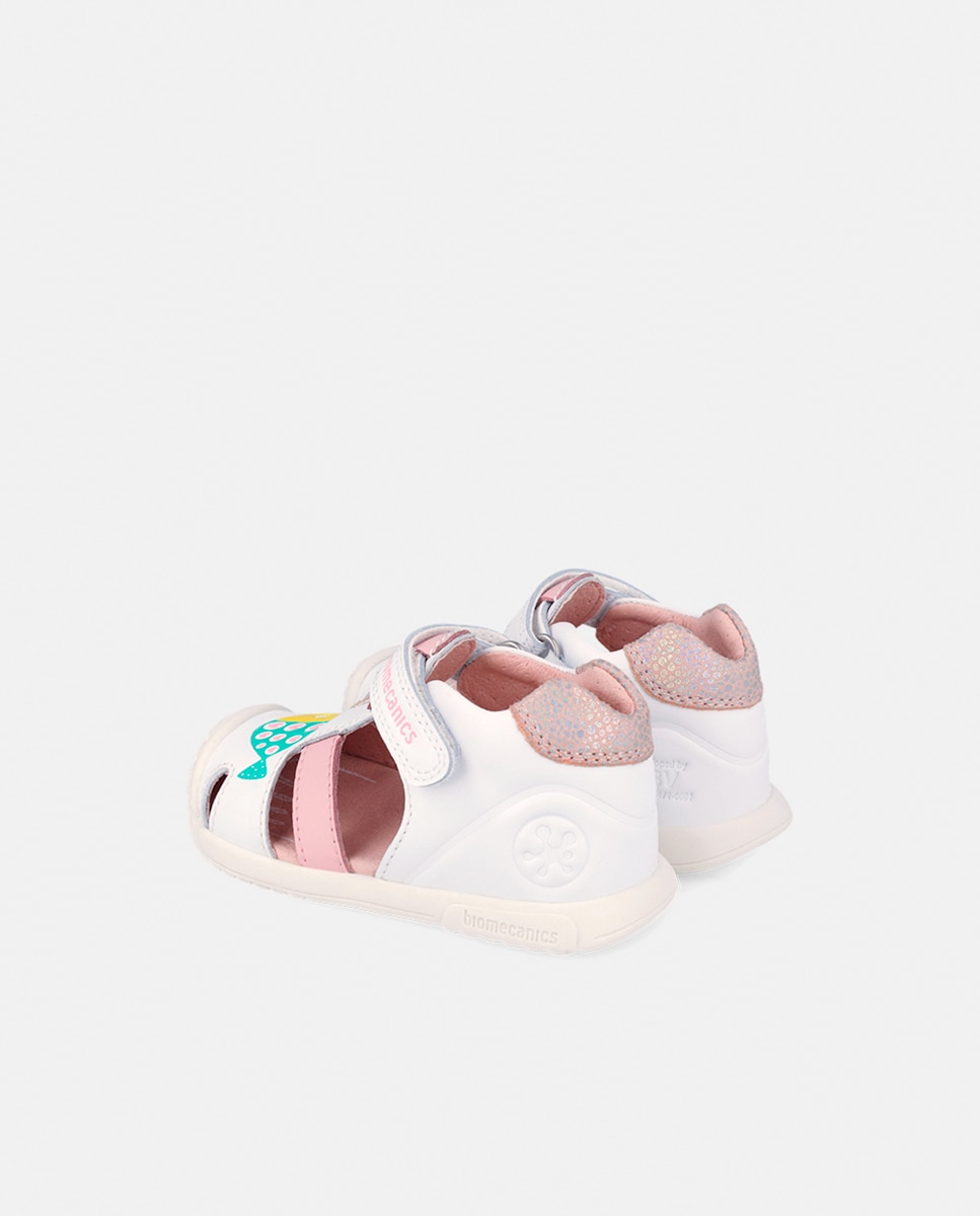 Sandálias em Pele com Peixes e Velcro Biomecanics Branco-3
