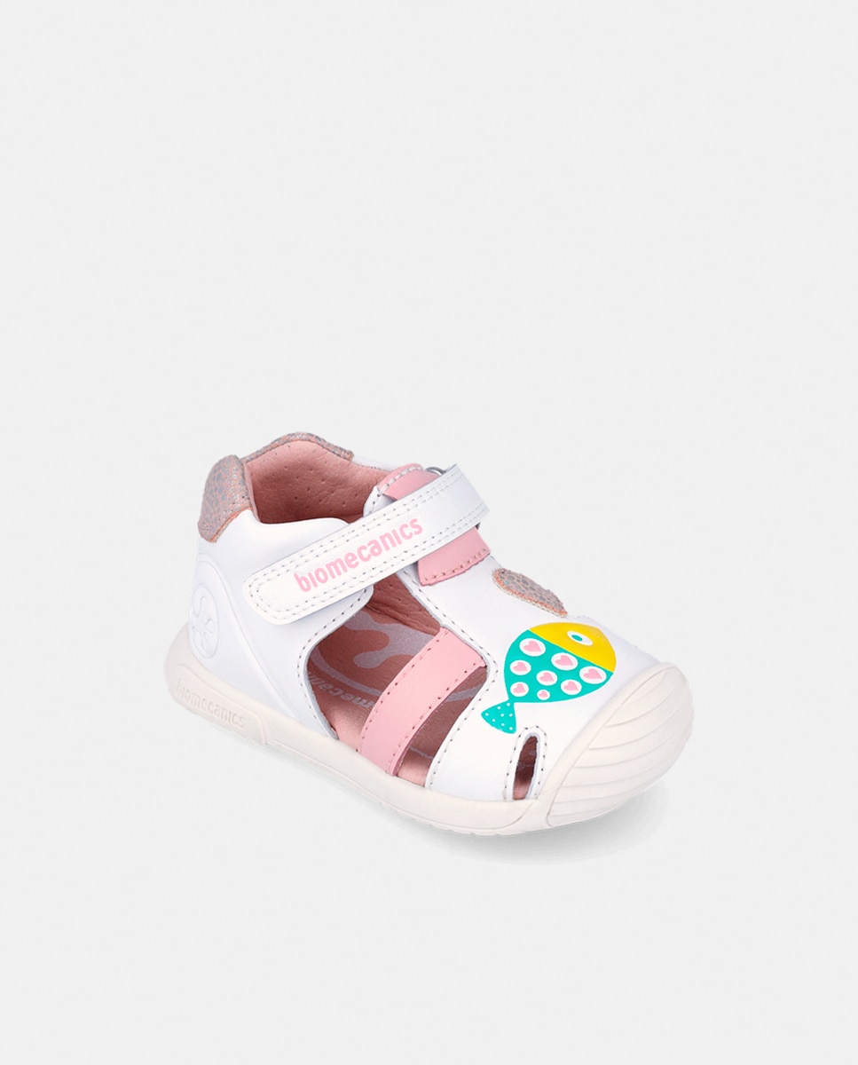 Sandálias em Pele com Peixes e Velcro Biomecanics Branco-4
